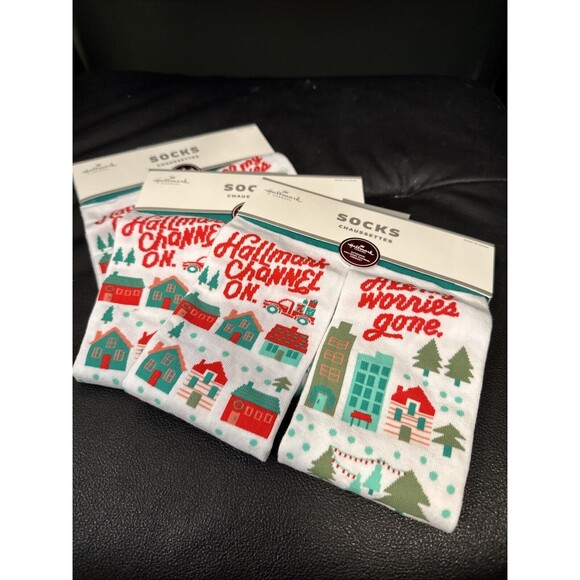 3 Pair! HALLMARK CHANNEL ON ALL MY WORRIES GONE Christmas Socks One Size Crew